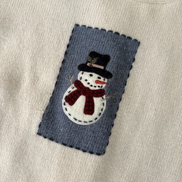 Croft & Barrow Snowman Cardigan L Patchwork Embroidered Grannycore Holiday - Picture 7 of 9